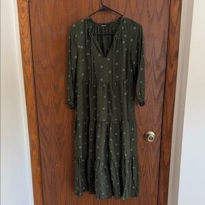 Madewell Dark Green Floral Long Sleeve Dress